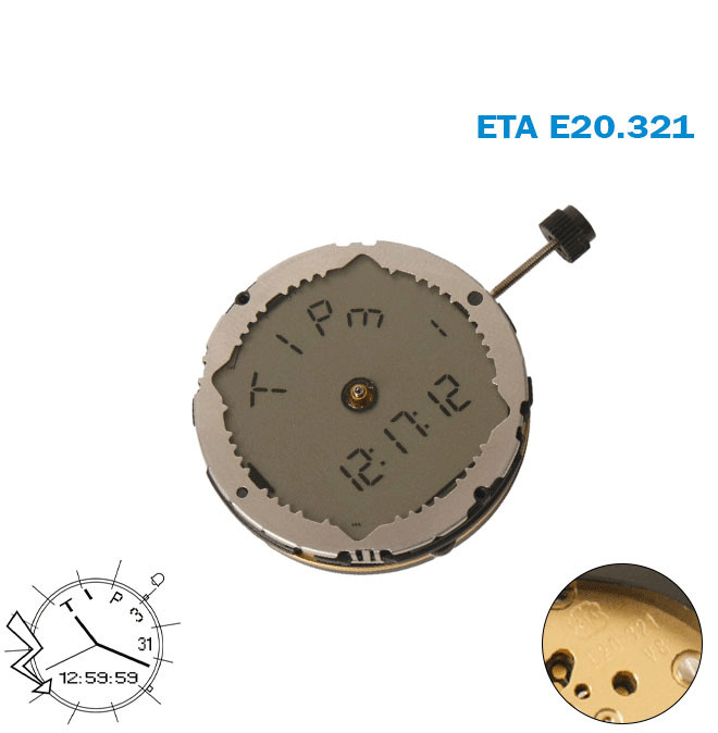 ETA E20.321.5 Swiss Movement-Analog- Digital-Alarm Altitude Indicator-3 Hands