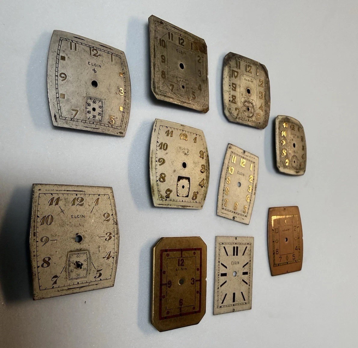 Elgin Art Deco Rectangle Dials Various Sizes, Lot Of 10