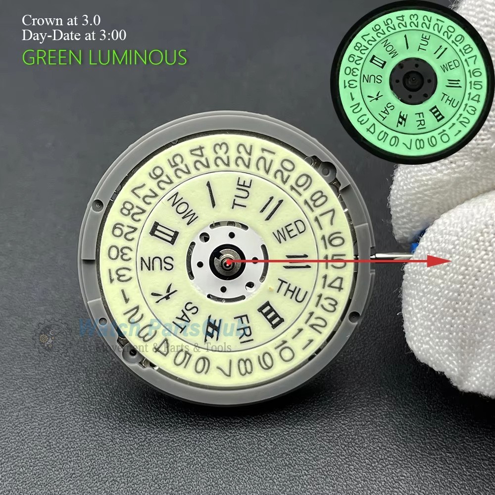 Japan NH36 NH36A Automatic Movement Blue Luminous Day Date Wheel 3.0/3.8 Stem
