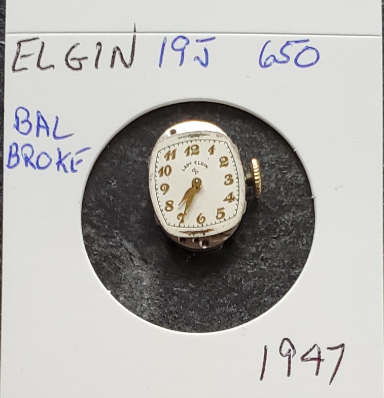 WOMENS ELGIN 19j 650 WRIST WATCH MOVEMENT #1947