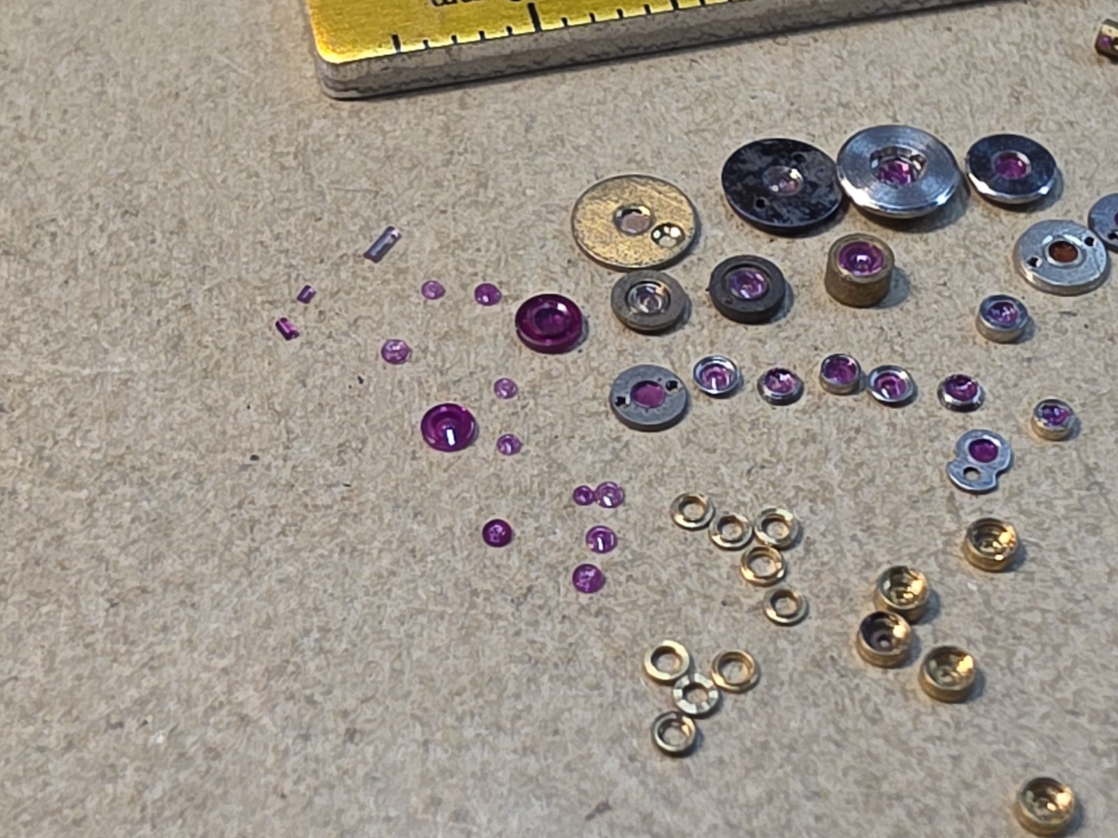 Lot Of 80 Mixed Pocket Watch/Wristwatch Jewel Parts-Jewel Settings, Unset Jewels