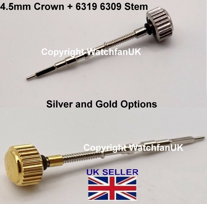 Crown and Stem For Seiko 5 Automatic 6319 6309 Models Silver/Gold Options #281