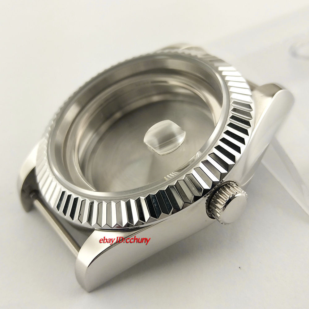 41mm sapphire glass Silver Watch Case fit ETA 2836 Miyota 8215 821A P838