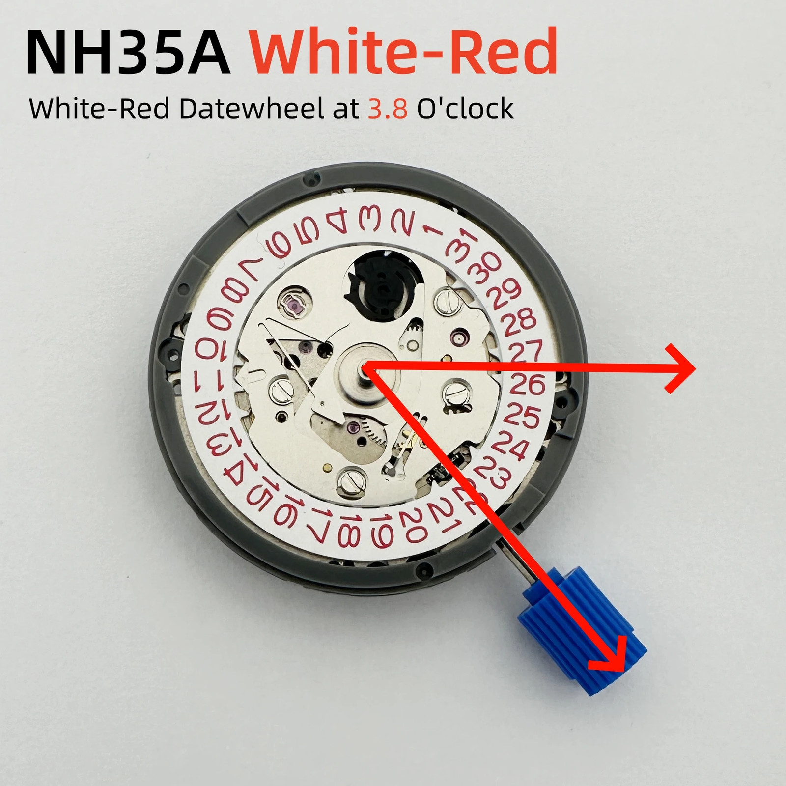 Genuine NH35 Mechanical Movement Modified Red Datewheel 3.0/3.8 Crown Modilver
