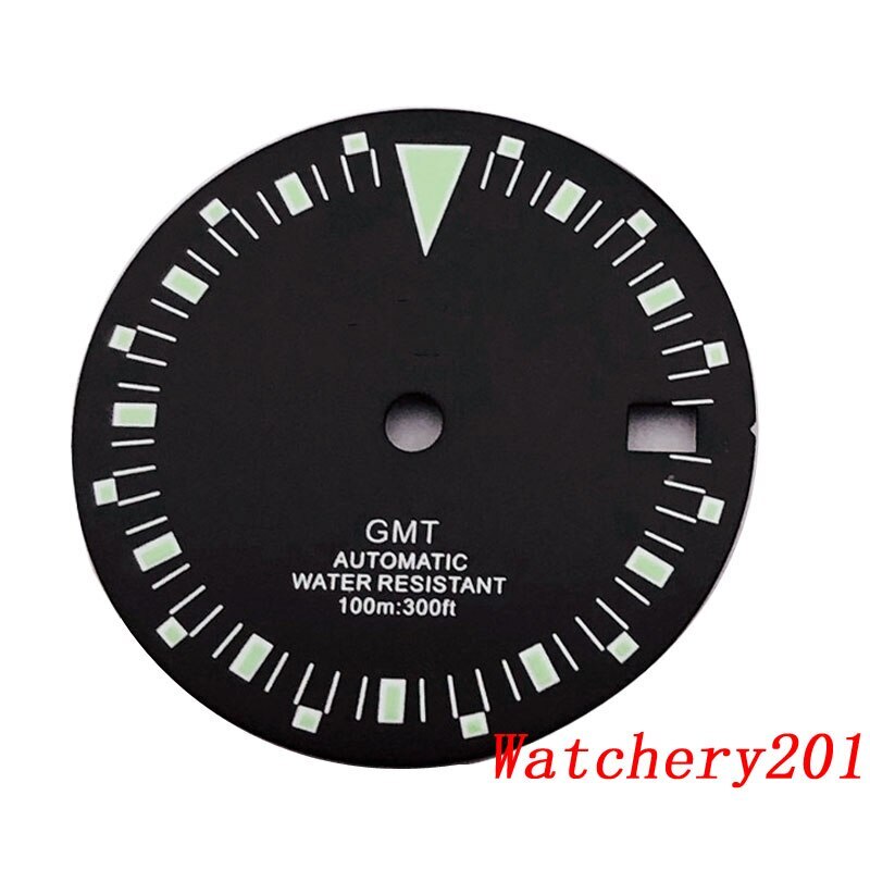 Bliger 29MM Green Lume Black Watch Dial Fit NH34 NH34A GMT Automatic Men Watch