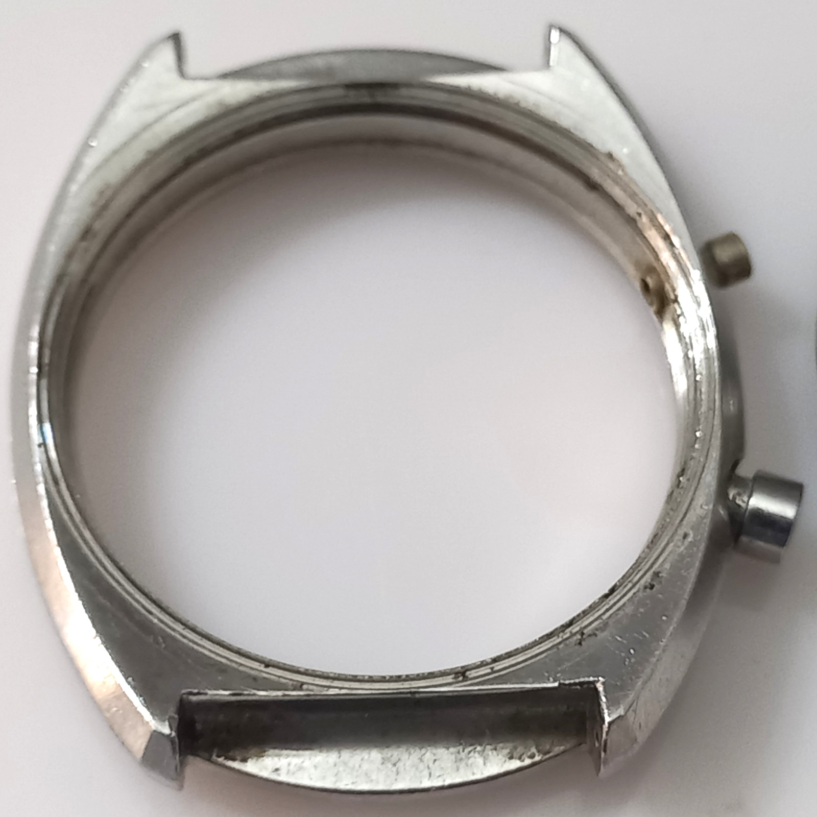 FOR PARTS OMEGA GENEVE CHRONOSTOP 145.009 UNPOLISHED S. STEEL CASE ( CASE ONLY )
