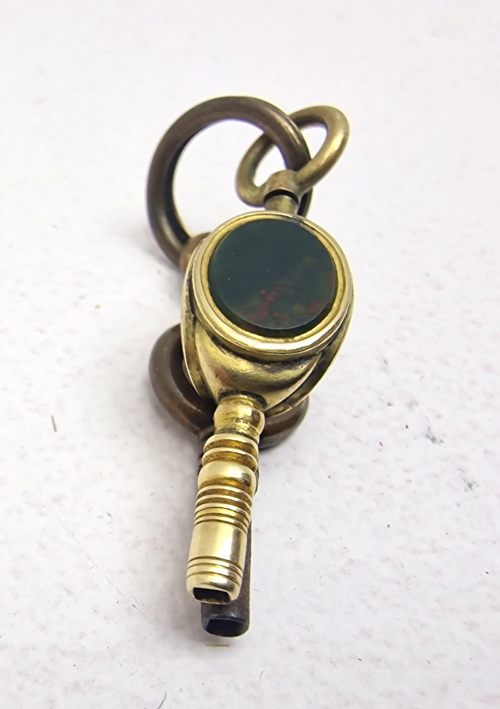Antique Brass Pocket Watch Winding Keys Multi Stone Swivel Fob Victorian Era
