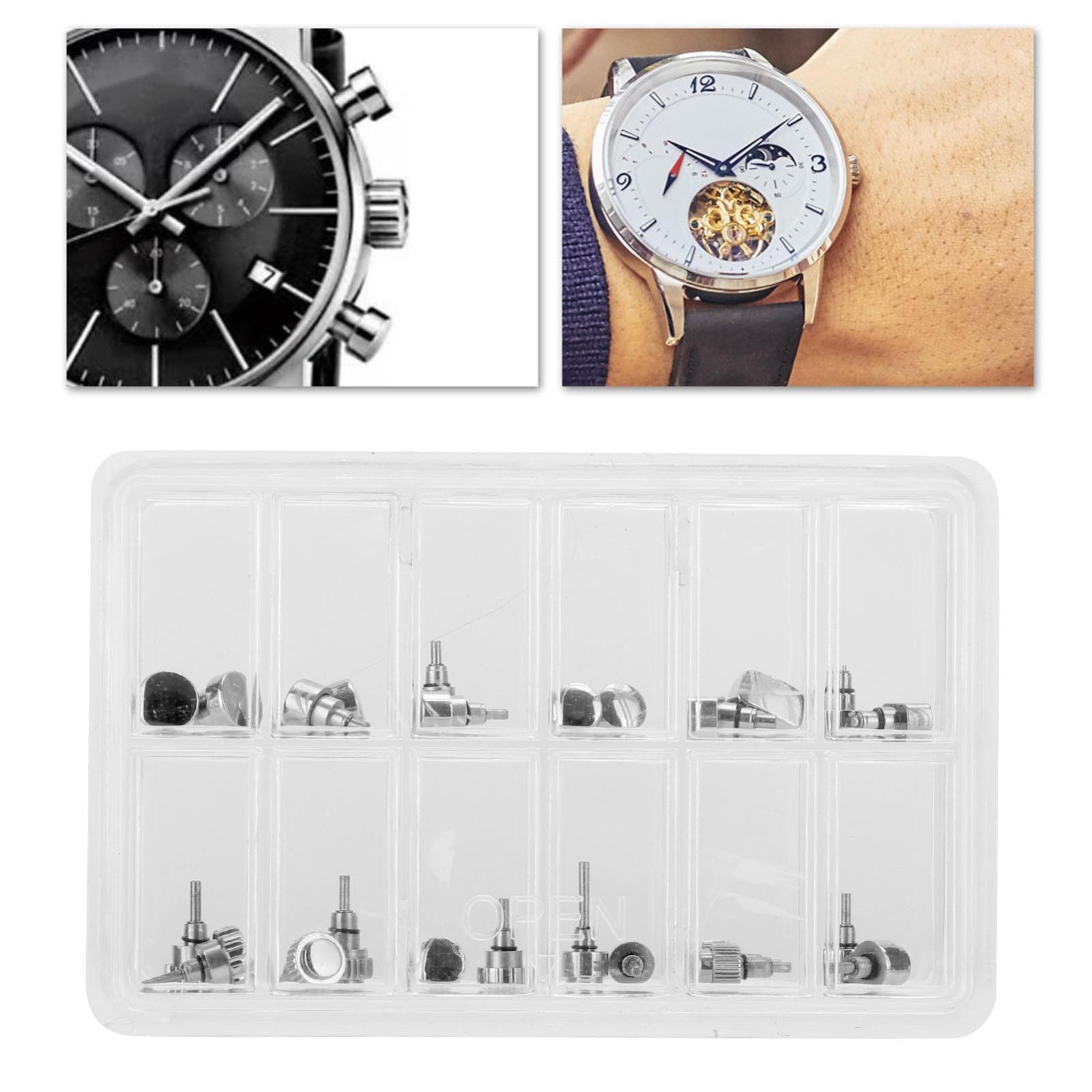 12 Type Stainless Steel Watch Push Press Button Assortment With Box Watchmaker