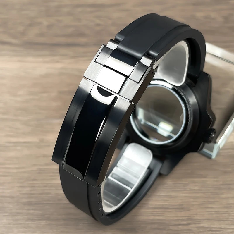 40mm NH35 Watch Case Sub Full Black Stainless Steel Sapphire Rubber Strap NH36