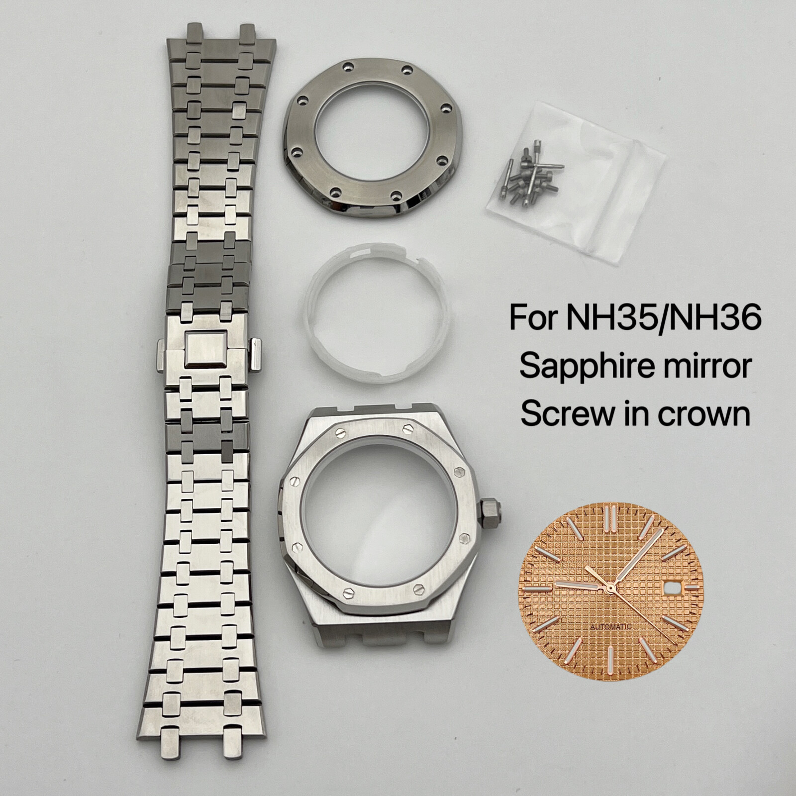 NH35 Case 41mm + Strap + Dial+hand Sapphire Glass for NH35/NH36 Movement
