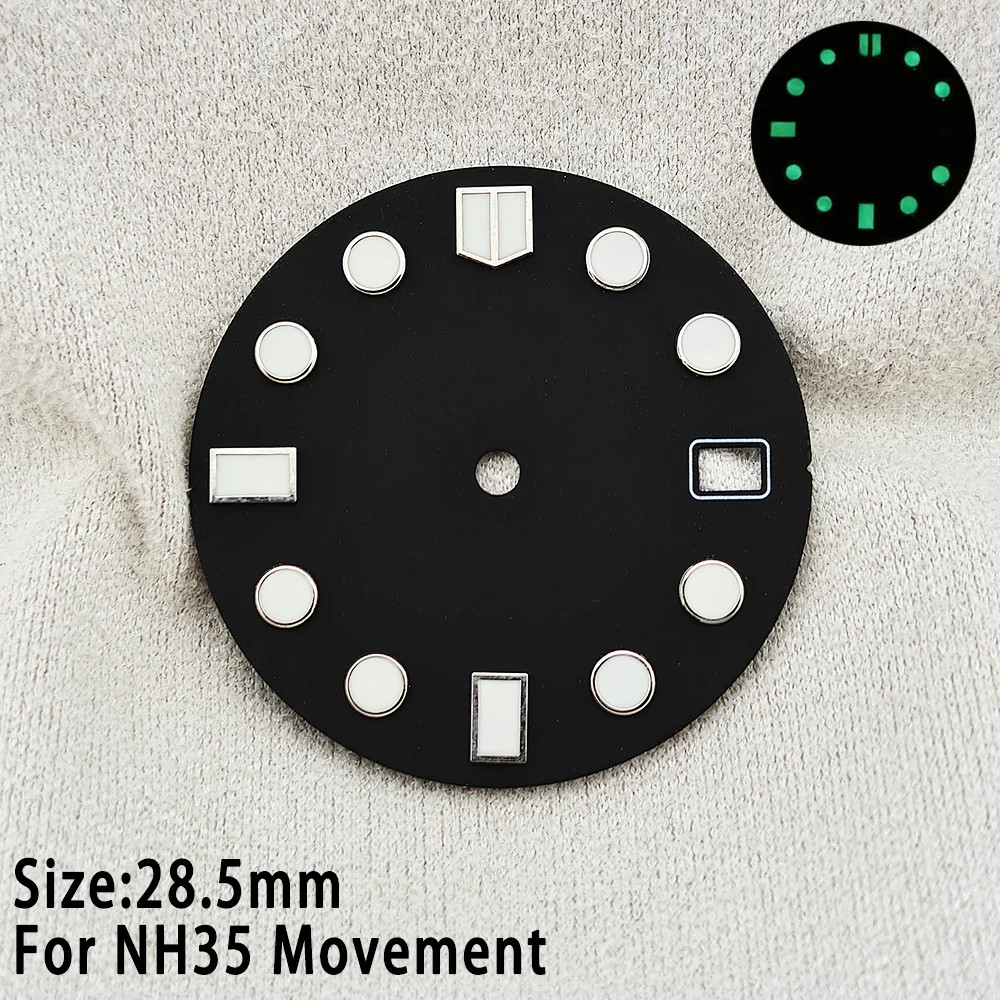 28.5mm Fish Scale NH35 Dial with Date Window C3 Luminous Red Watch Parts
