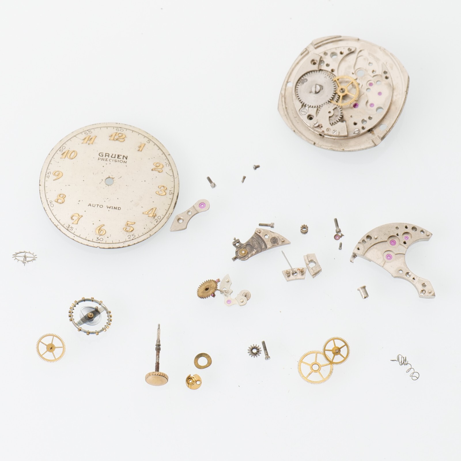 Vintage Gruen Cal 475 Autowind Watch Movement Parts w/ Dial Watchmakers