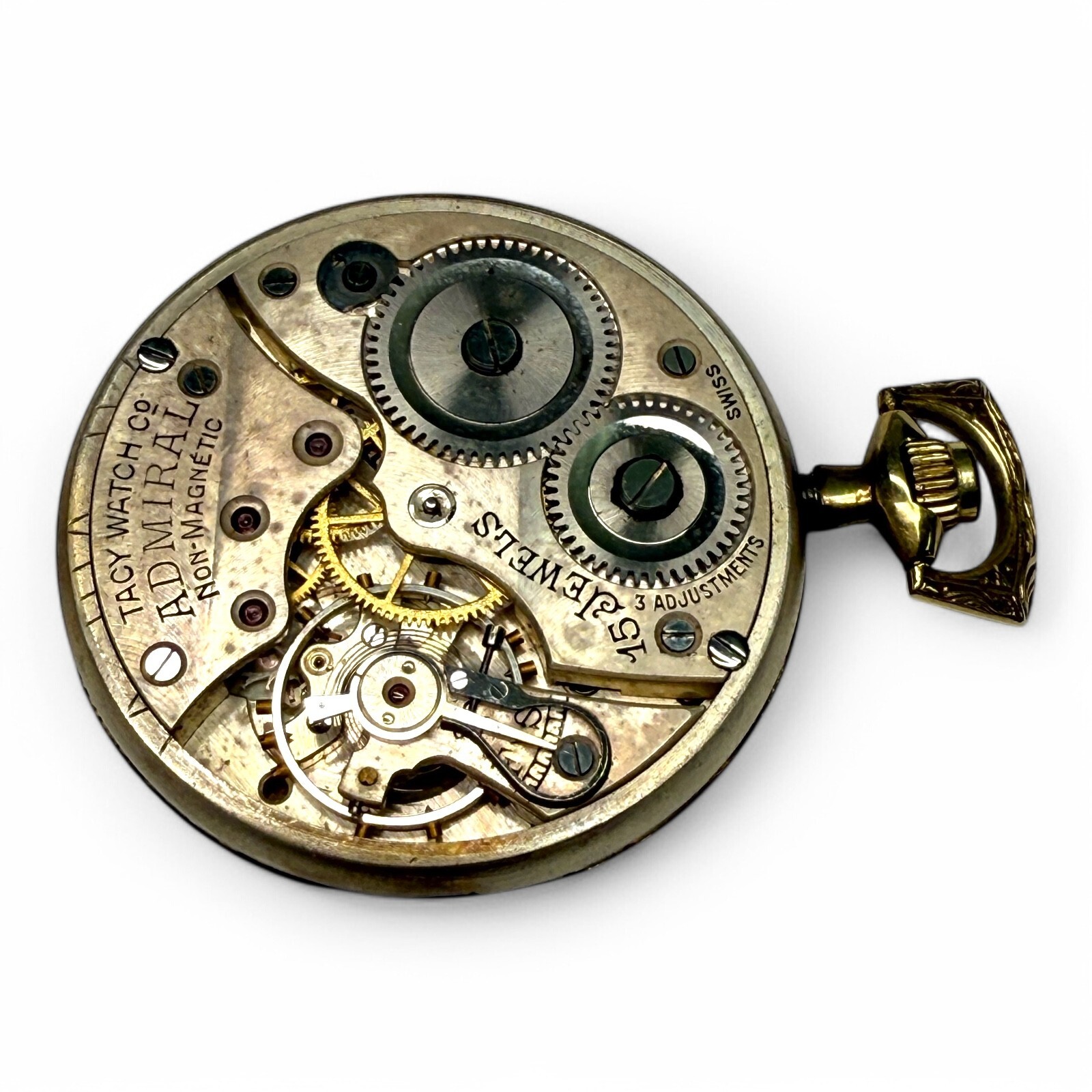 Vintage Tacy Watch Co. Admiral Pocket Watch Movement – 15 Jewels – Swiss