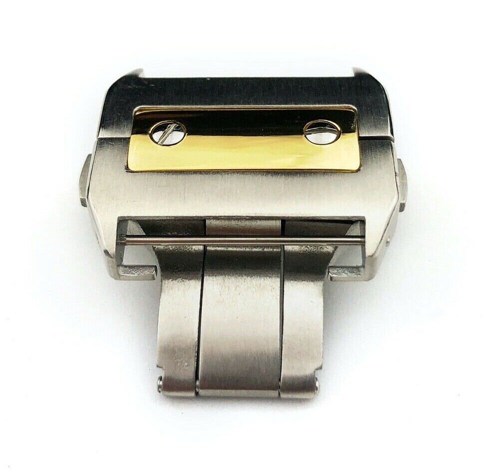 Silver/Yellow Gold 18 21mm Stainless Steel Buckle/Clasp fit CARTIER SANTOS watch