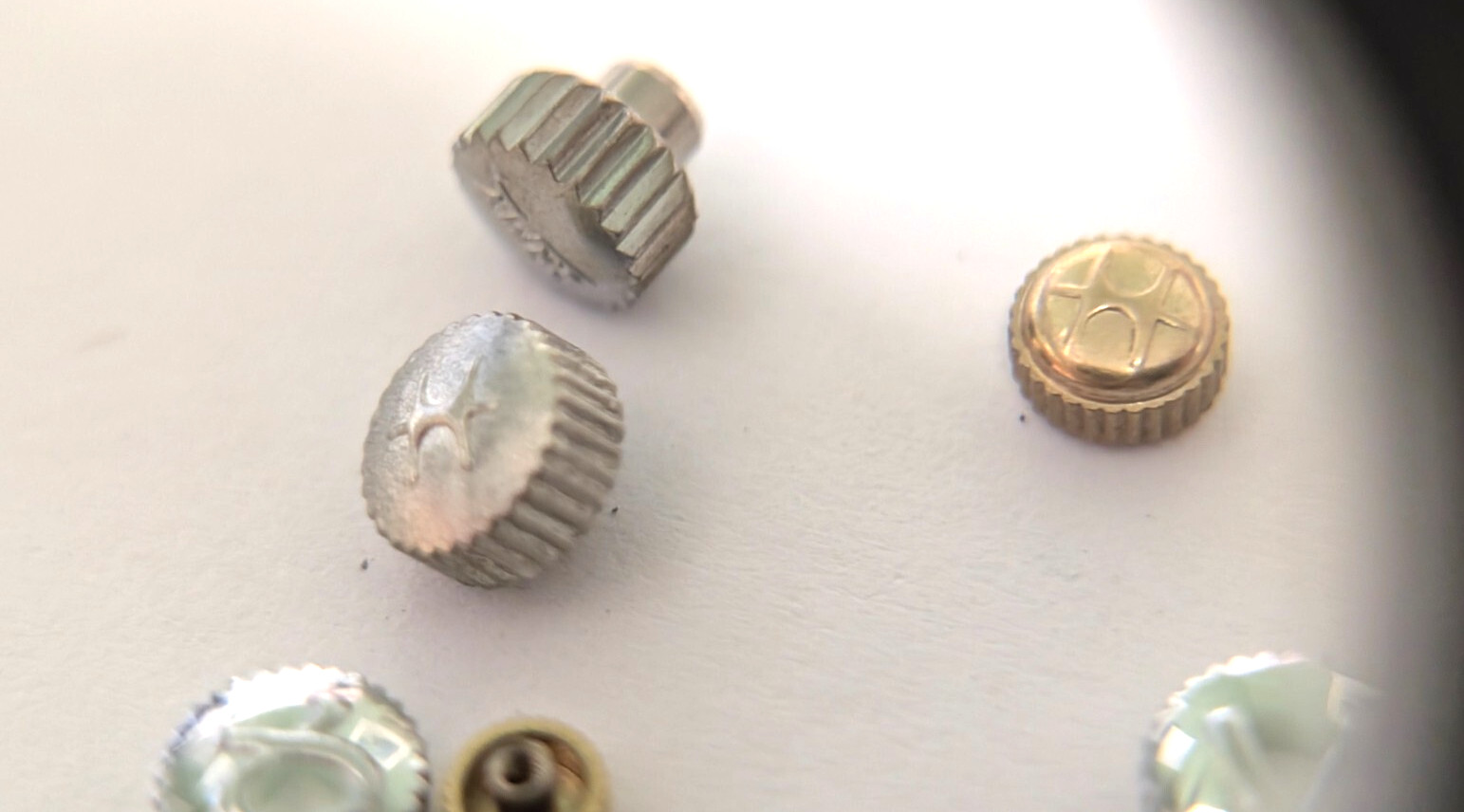 Vintage Lot of 9 Signed Watch Crowns Parts Hamilton Bulova Venus GUCCI Camy fire