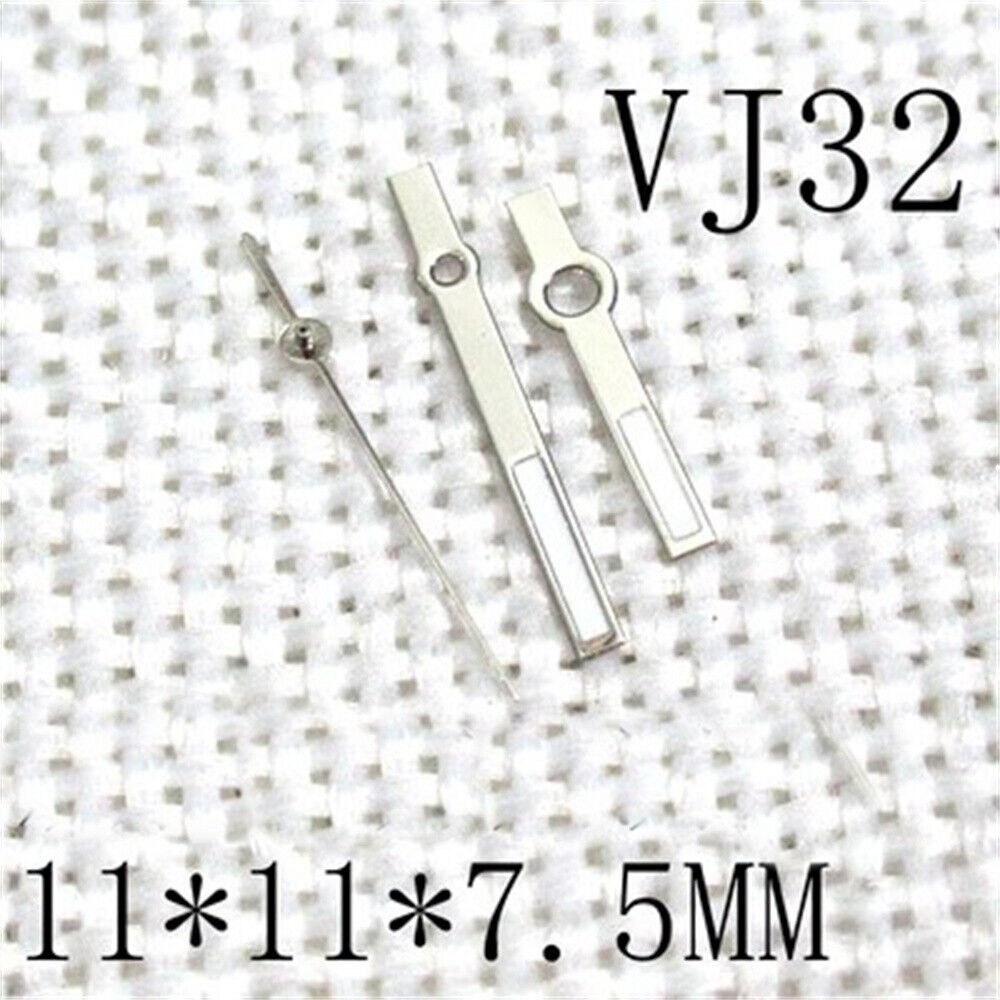 Green Lume Square Watch Hands 11x11x7.5mm Silver Trim for Epson VJ32 Movement