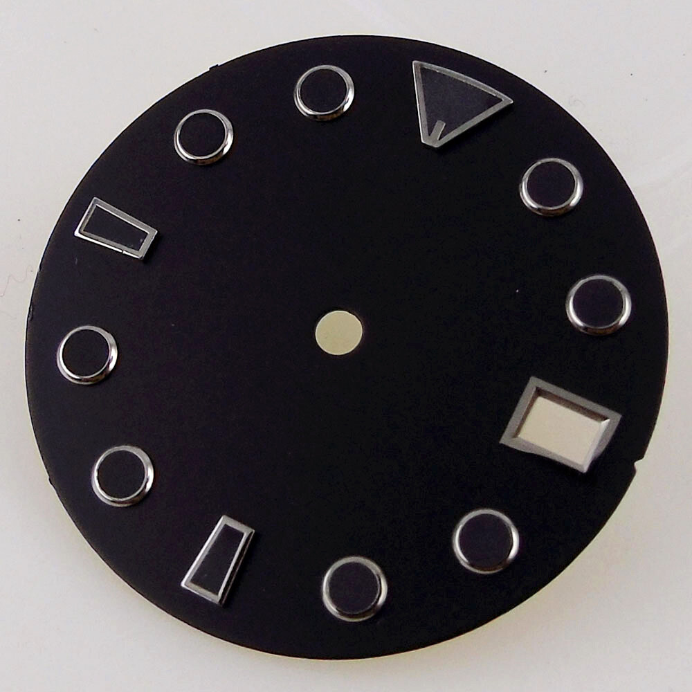 28.5mm NH35A Sterile Black Watch Dial Luminous Watch Part Date Silver/Gold Edge
