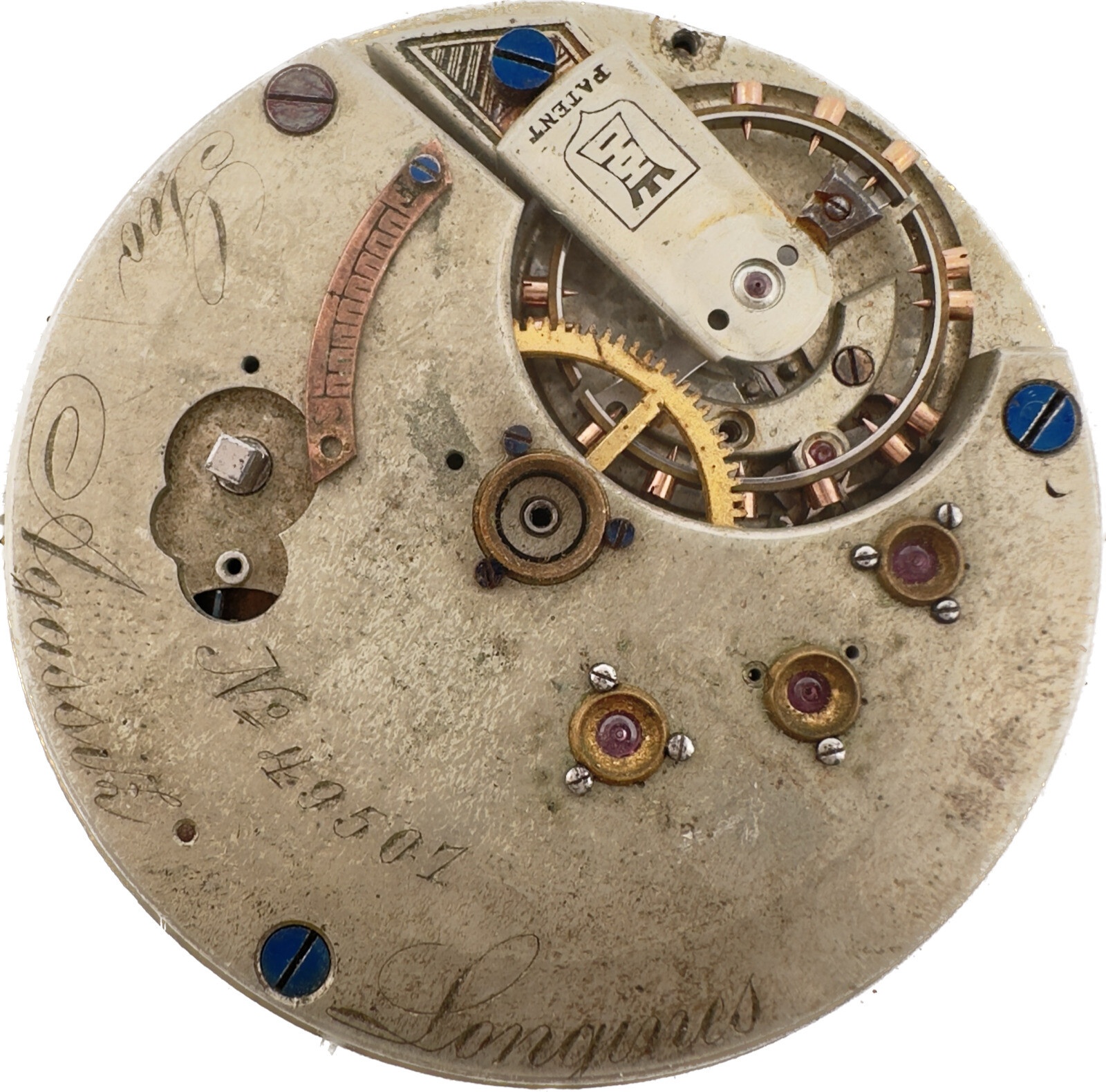 Antique Longines George Agassiz Key Wind Pocket Watch Movement Incomplete
