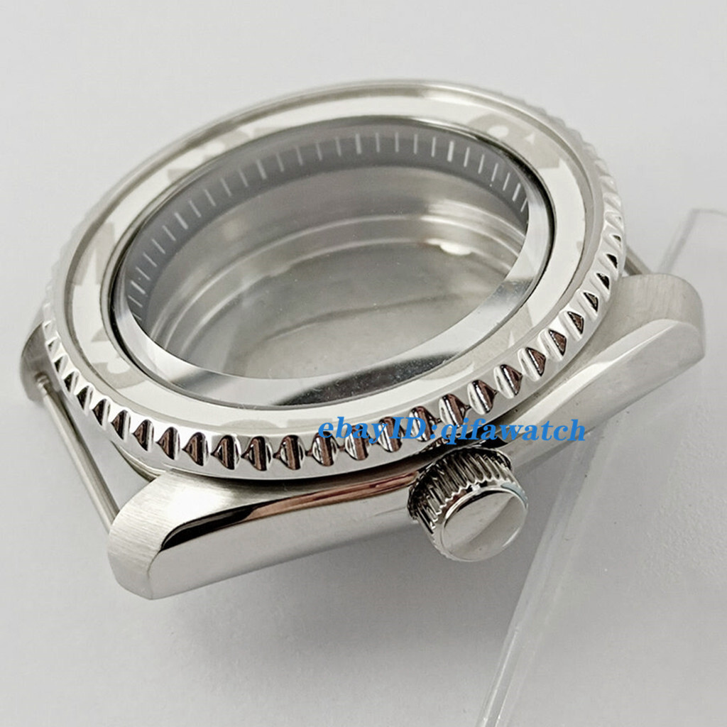 42mm Silver Ceramic Bezel Double Dome Sapphire Watch Case NH35 NH36 movement