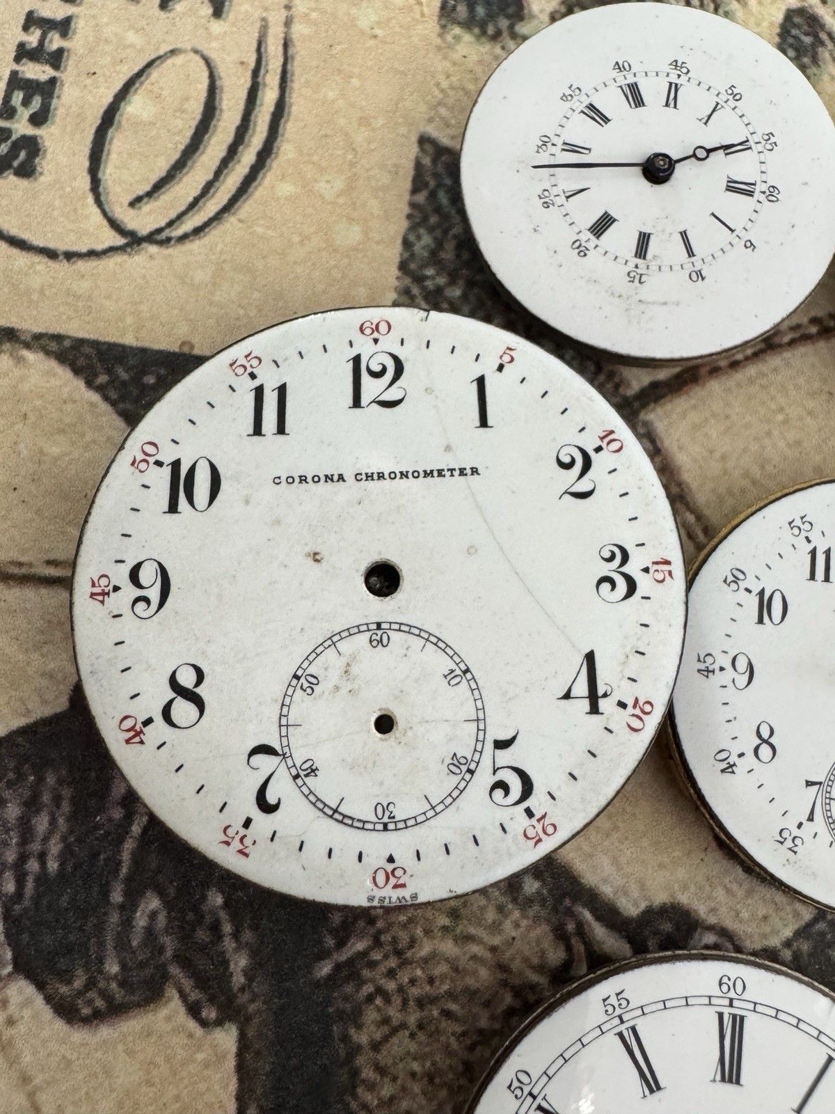 Lot Of 7 Antique Pocket Watch Movements With Porcelain Dials