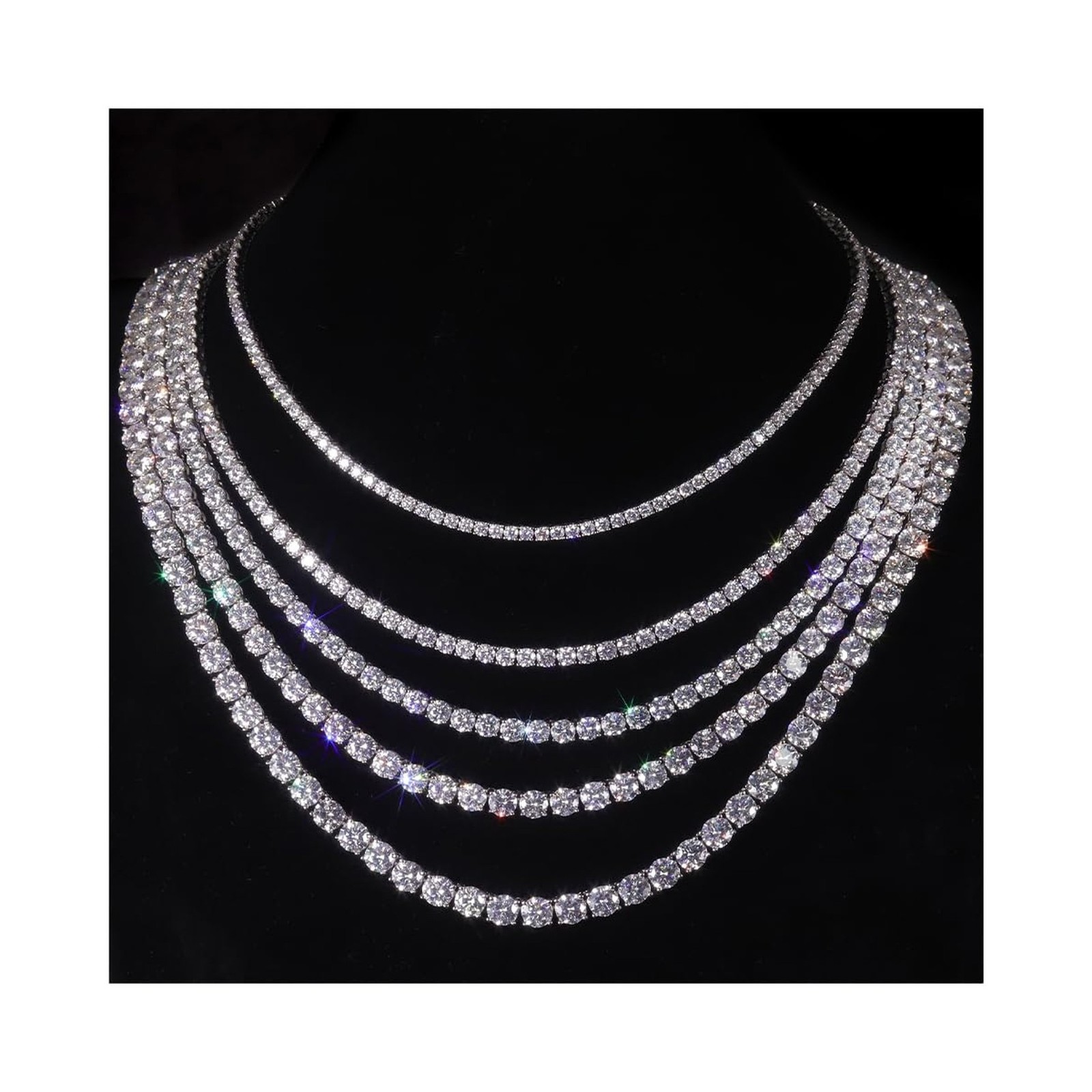 Gem’s Beauty Moissanite Tennis Necklace 3mm-5mm 925 Silver D Color Round Cut …