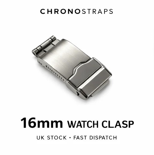 16mm Stainless Steel Watch Bracelet Clasp | Foldover Deployment | Brushed Finish