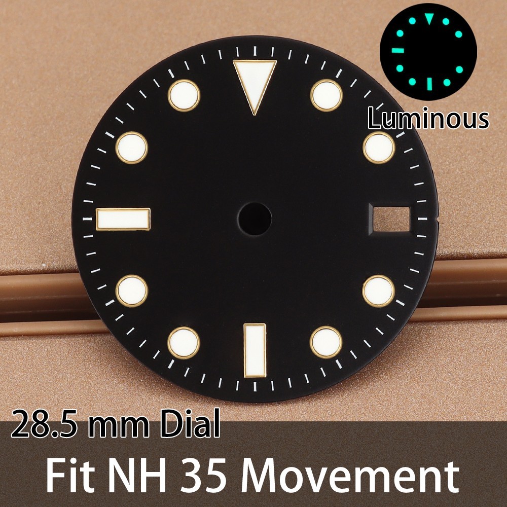 GMT Triangle Nail Dials 28.5mm Green Luminous For Seiko NH35 AUTOMATIC Movement