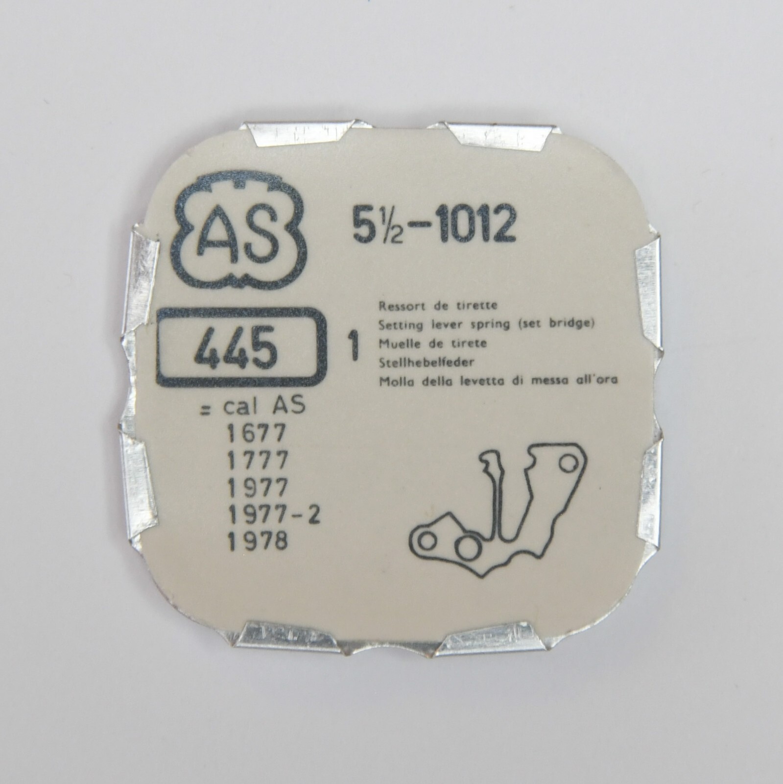 AS 1012 Part #445 Set Bridge (Setting Lever Spring) NOS Watch Part 1677 1777
