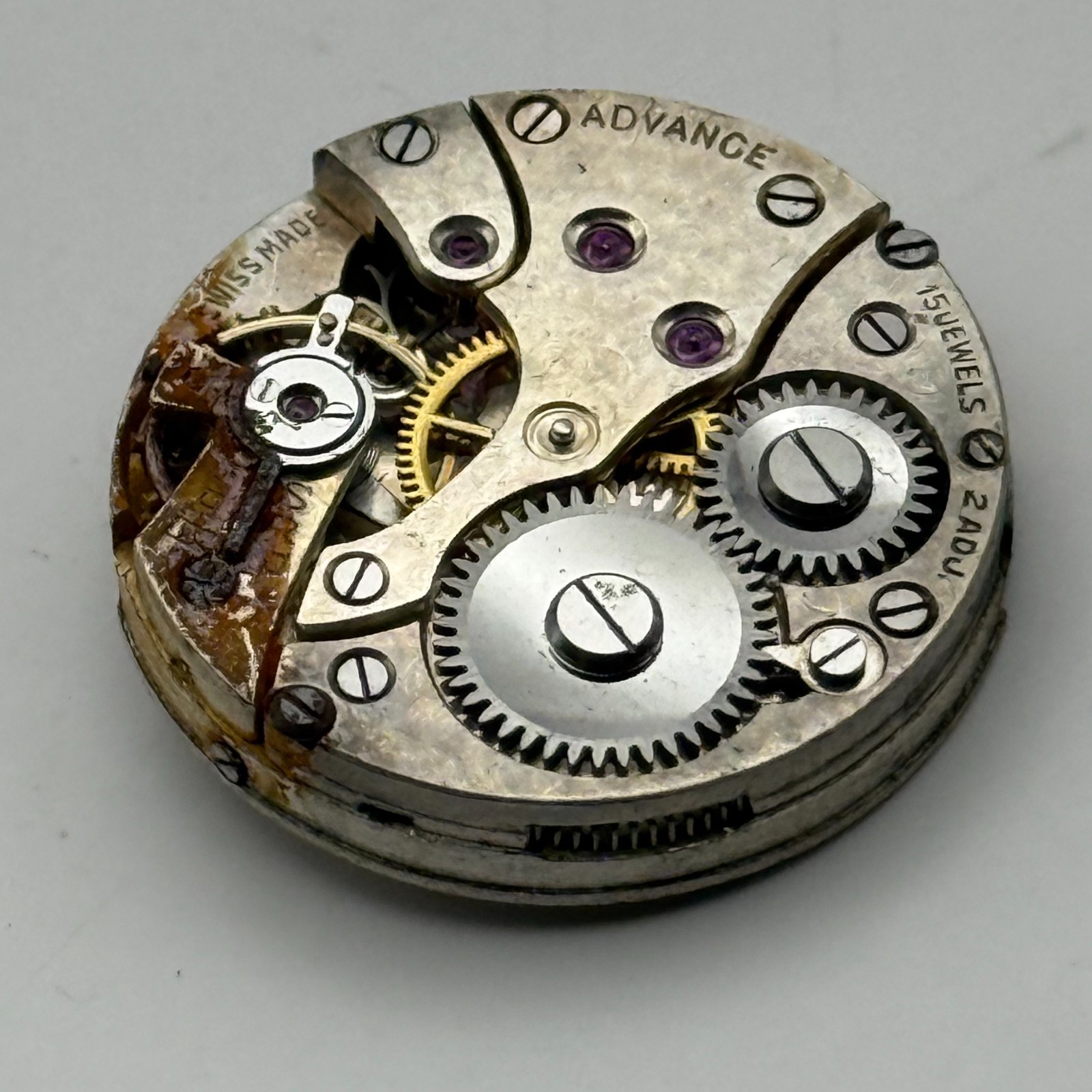 Buser Watch Movement B 15 Jewels Swiss 2 Adj Manual Wind Vintage Parts Repair