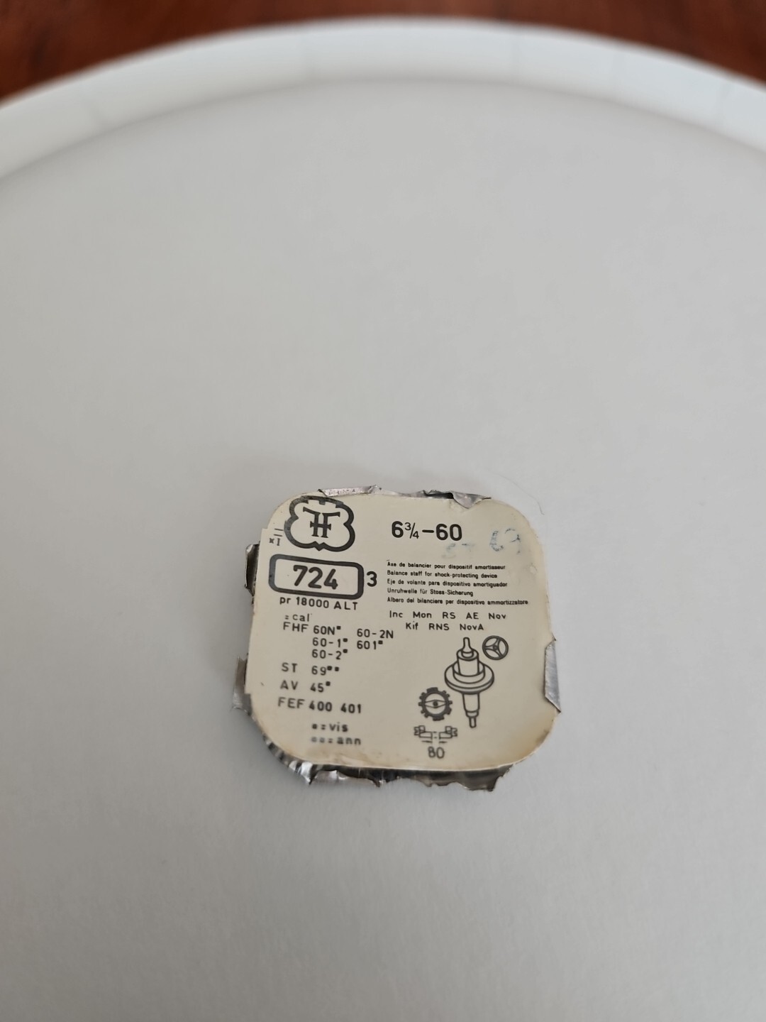 FHF 60N, 60-2, ST 69, AV 65, FEF 400, 401 Balance Staff NoS