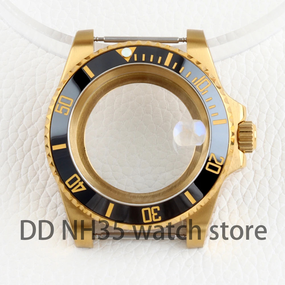 Gold Watch Case 40mm for Submariner Style NH34 NH35 NH36 movement Sapphire Glass