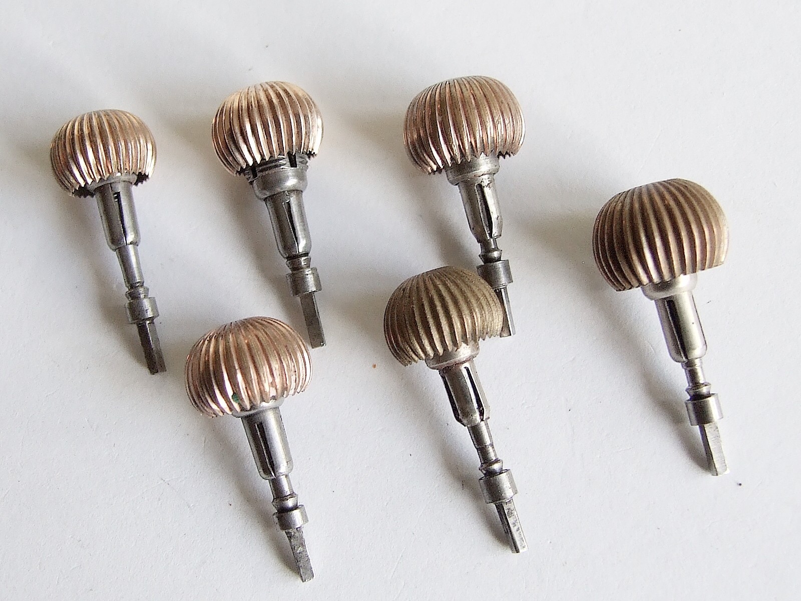 6 x American pocket watch crowns, stems & sleeves for Waltham, Elgin