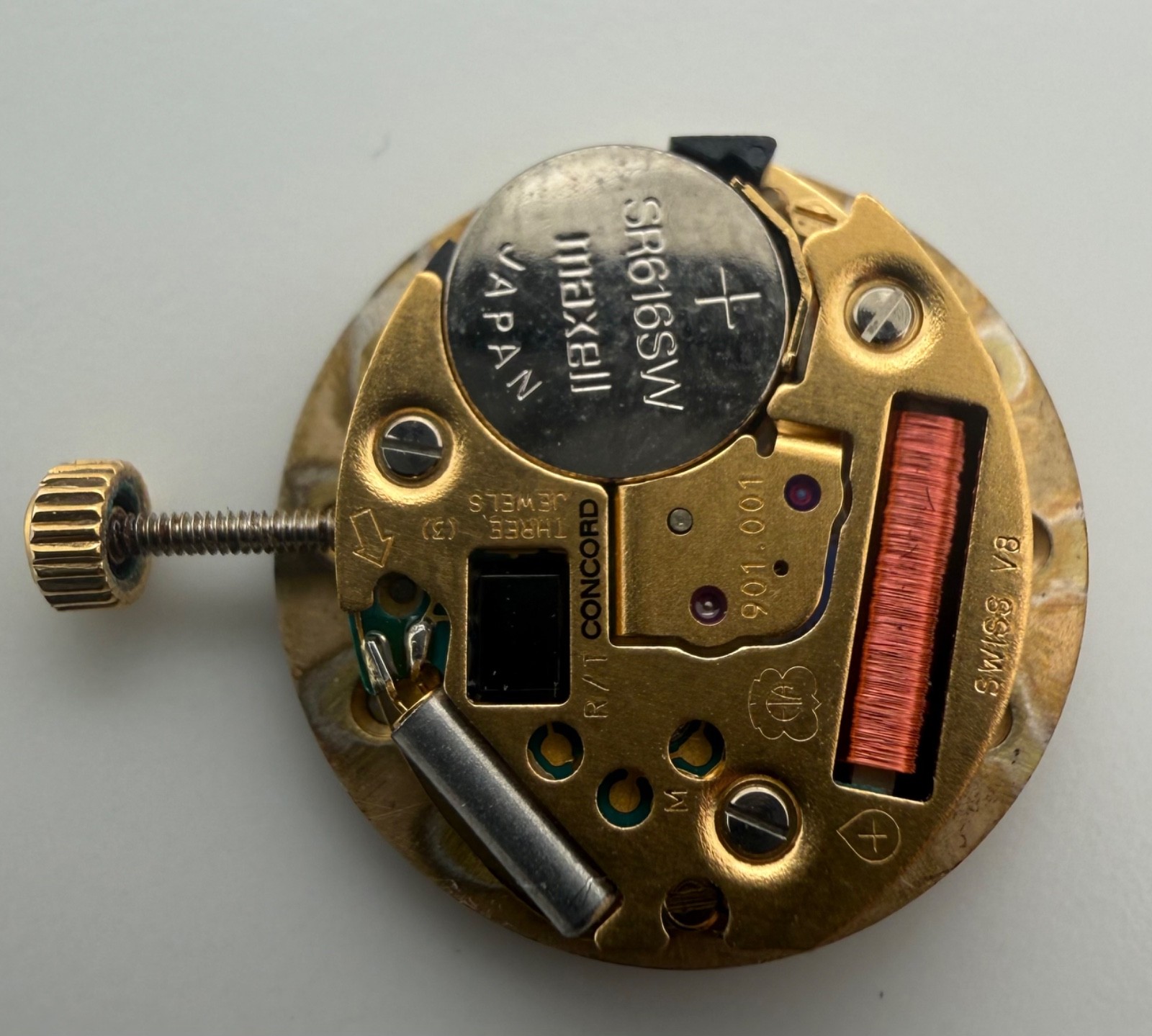 Genuine Concord Swiss Quartz Watch Movement Gold Dial Crystal Markers