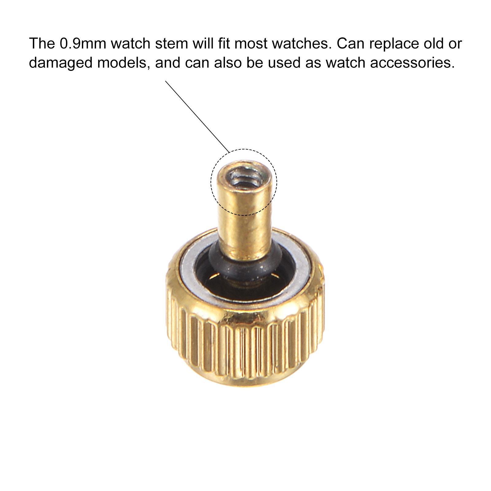 2Pcs 4.9×3.5mm Watch Crown SUS304 Flat Head Long Stem 2mm ID Gold Tone