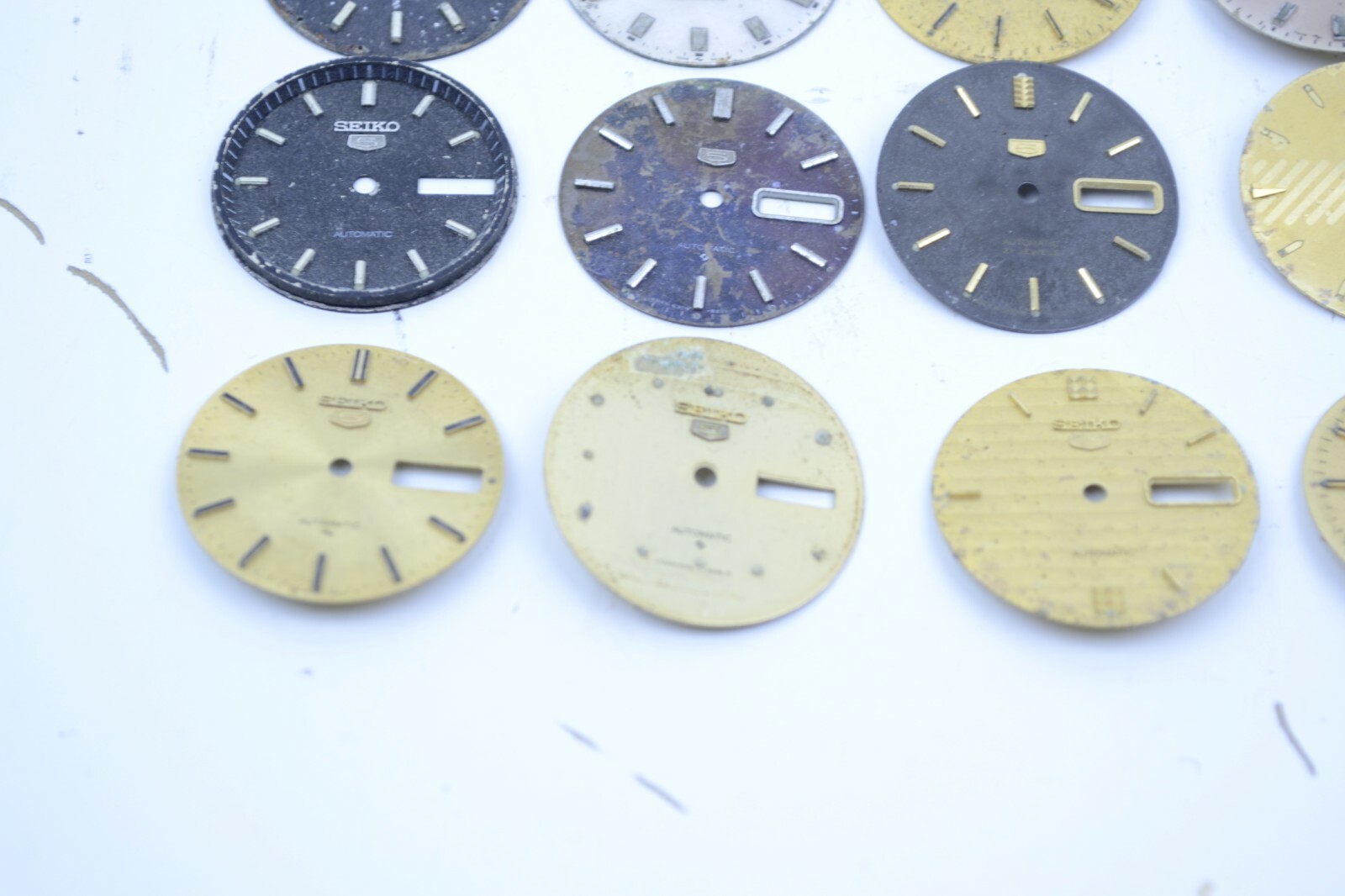 Lot of 12 Seiko 5 Dress Watch Dials 7009 Movement Gold Black and Silver
