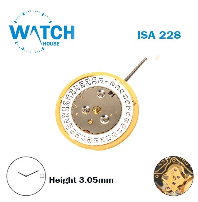 ISA 228 FENDI Swiss Quartz Watch Movement-2 Hands-White Disk At 3-Height:3.05mm
