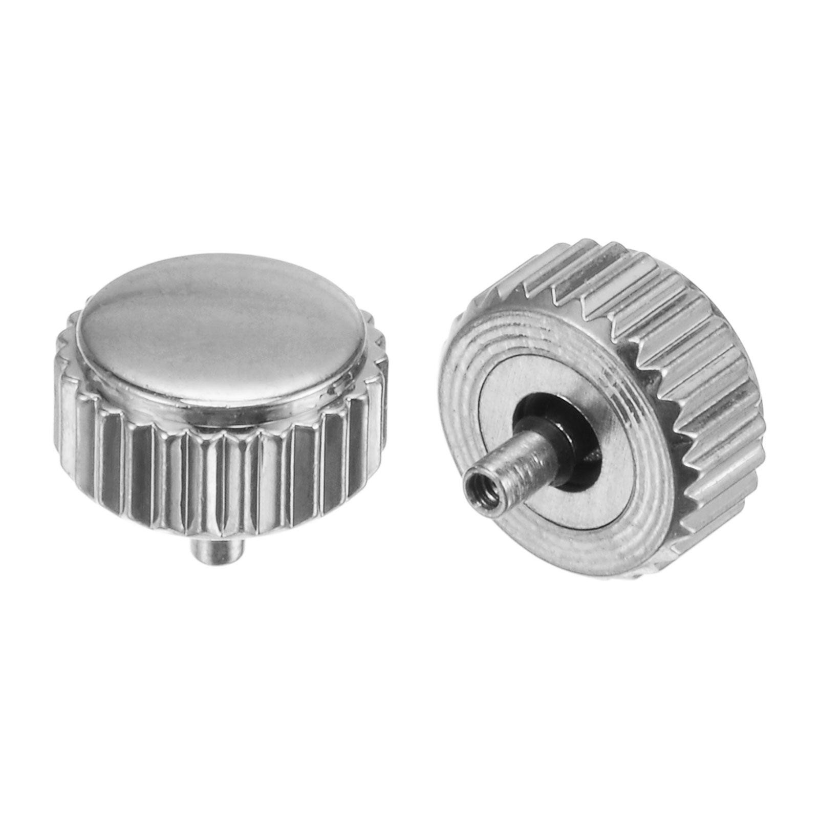 2Pcs 5.8x7mm Watch Crown SUS304 Flat Head Long Stem 2mm ID Silver Tone