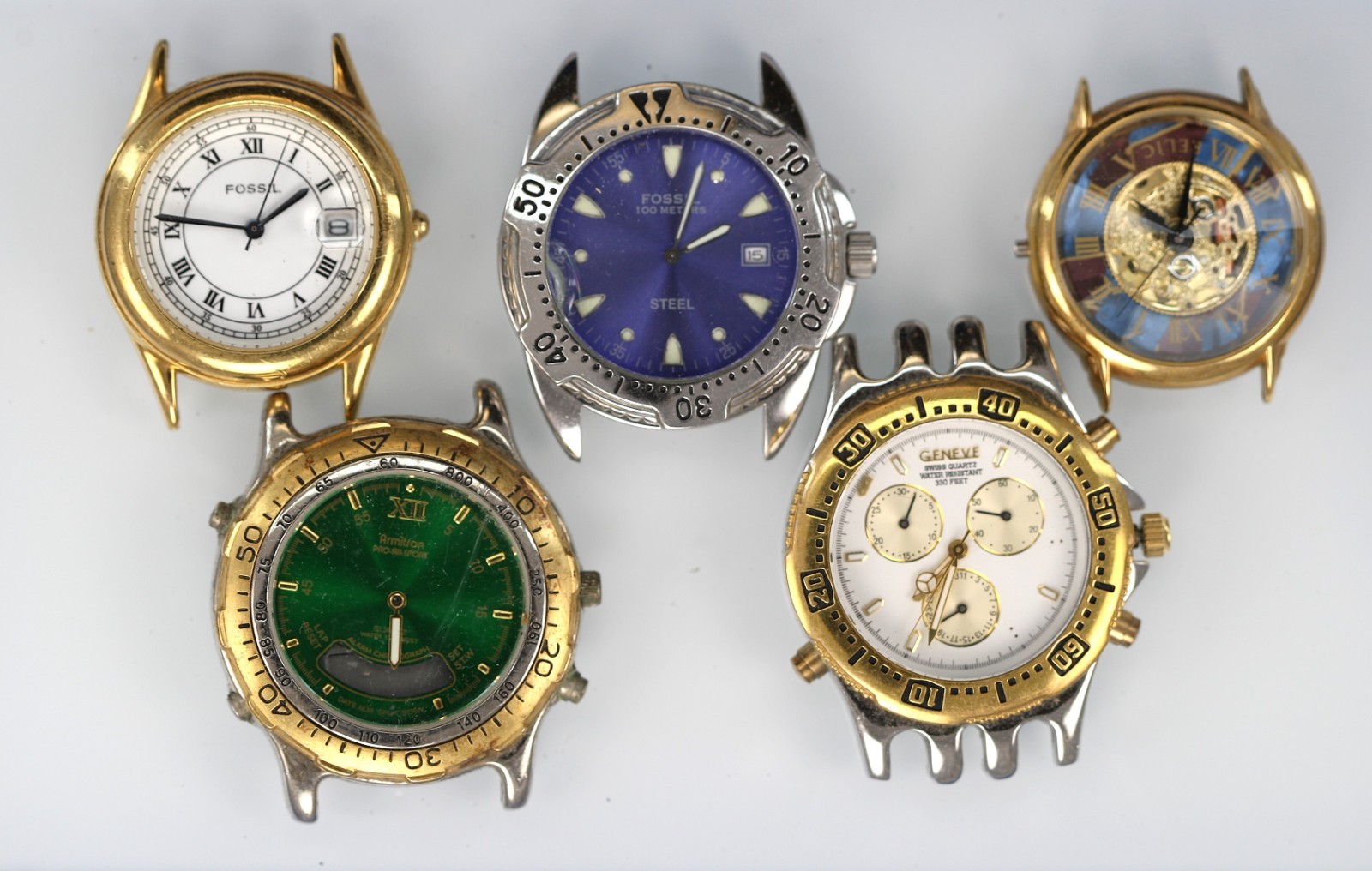 Geneve Fossil Relic Armitron Watch Men Silver Gold Stainless Quartz NON WORKING