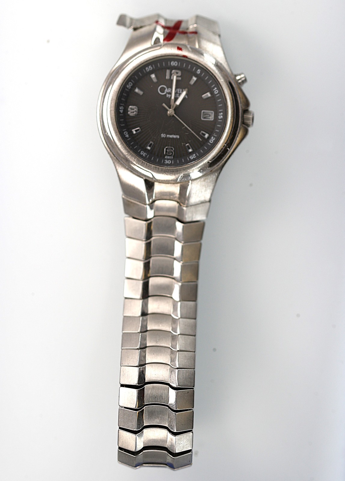 Caravelle Bulova Watch Men Stainless Steel 50m Batt Gray Date Quartz NON-WORKING