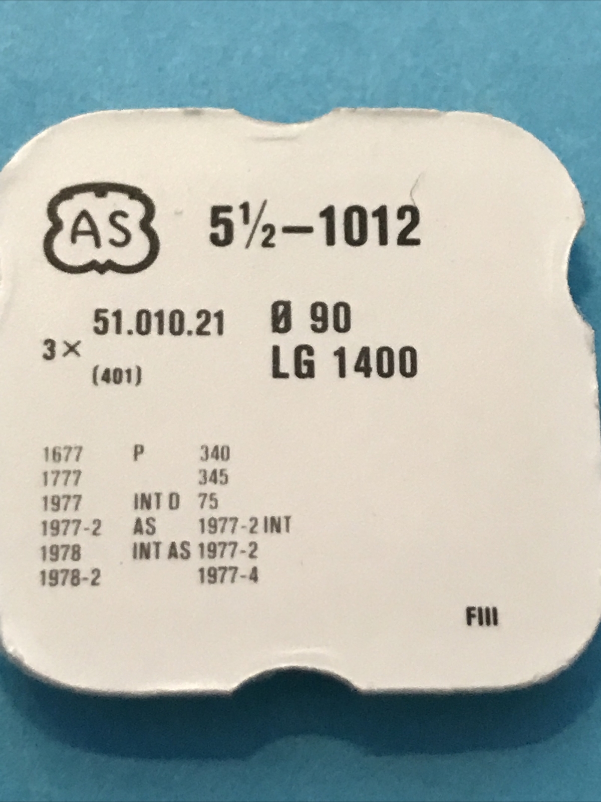 AS 1012, 1274, 1582, 1677,1127,1023,1030, 1563 Winding Stem #401 Ronda 151