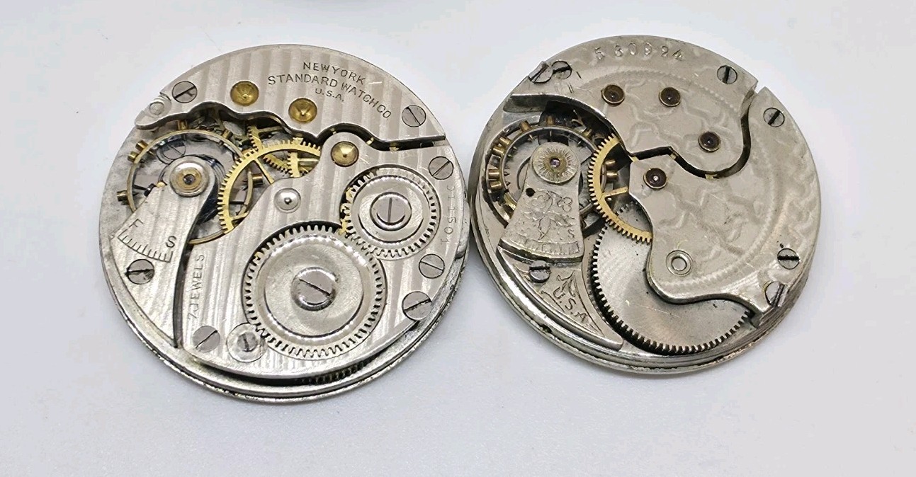 Vintage Lot Of 4 New York Standard Trenton Pocket Watch Movements For Repair