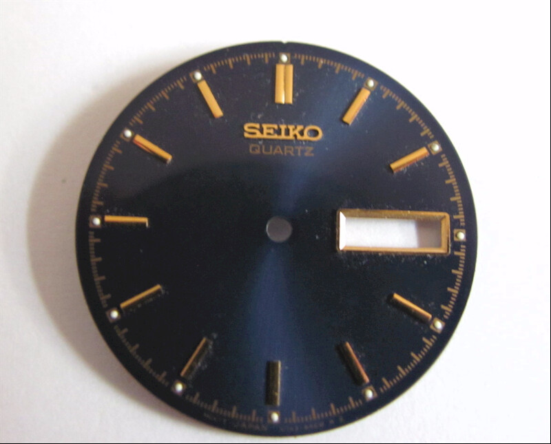 Seiko Quartz Wristwatch Dial Only-Blue With Gold Tone Hash marks-Day/Date Window