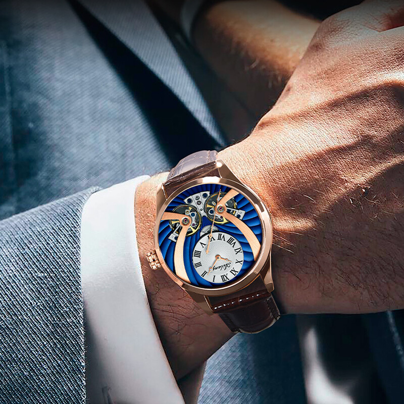 AILANG Men’s Watch Hollow Dual Tourbillon Automatic Mechanical Wristwatches Gift