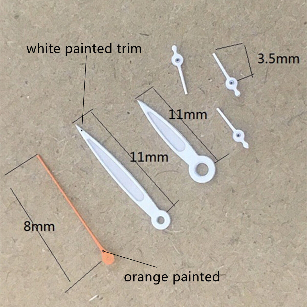 11mm Orange+White Painted Green Lume Watch Hands for VD53 VD54 VD57 Movement
