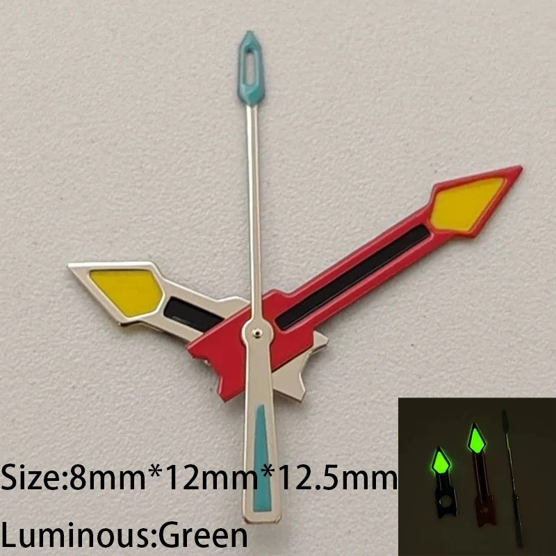 Watch Hands Red Yellow C3 Green Luminous 8x12x12.5mm Fit NH35 NH36 4R 7S