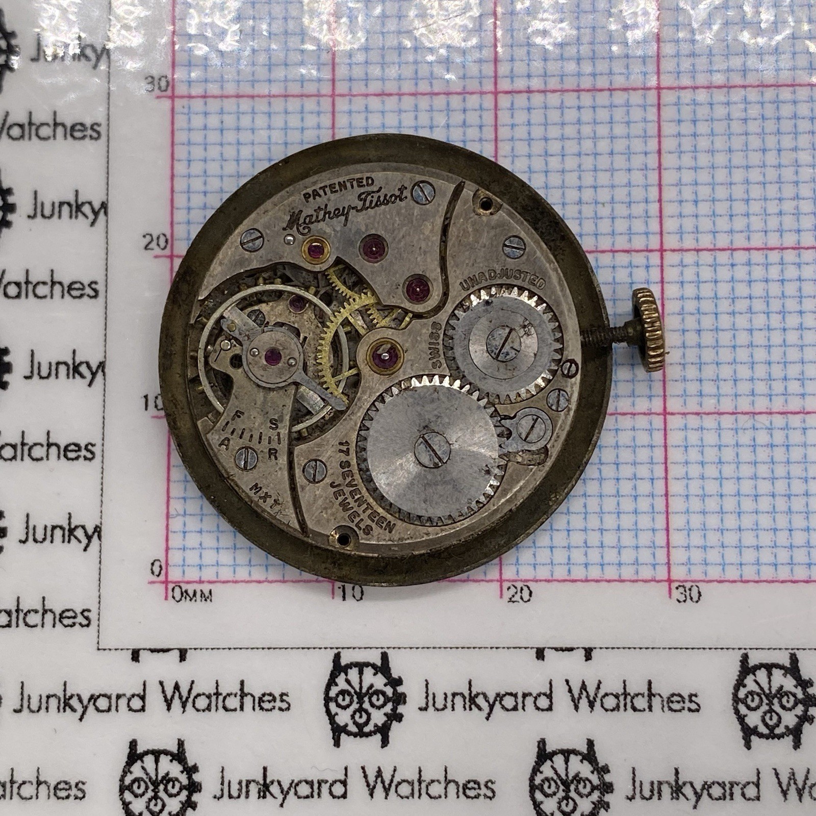Vintage Mathey Tissot Watch Movement Repairs Parts Watchmaker 17 Jewels Swiss