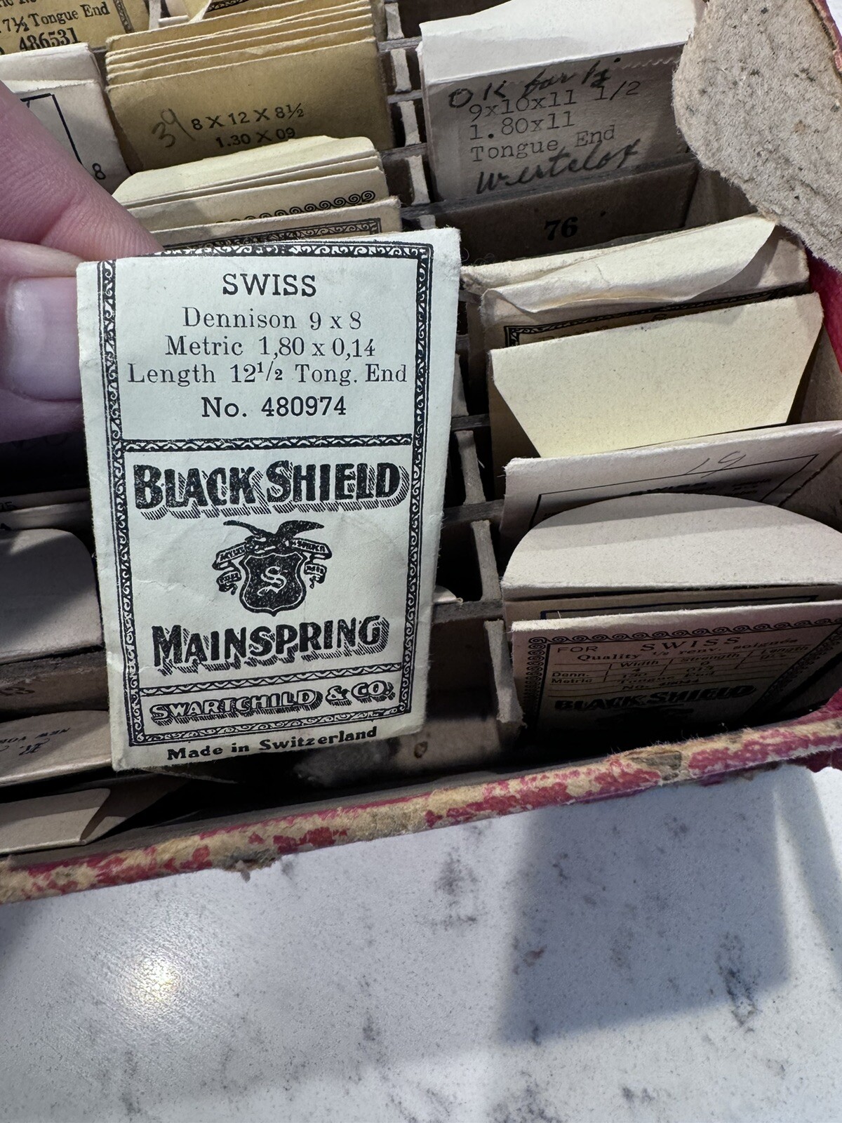 VTG Swartchild Co Watchmakers Slotted Assorted Repair Box W/ 140+- NOS Springs