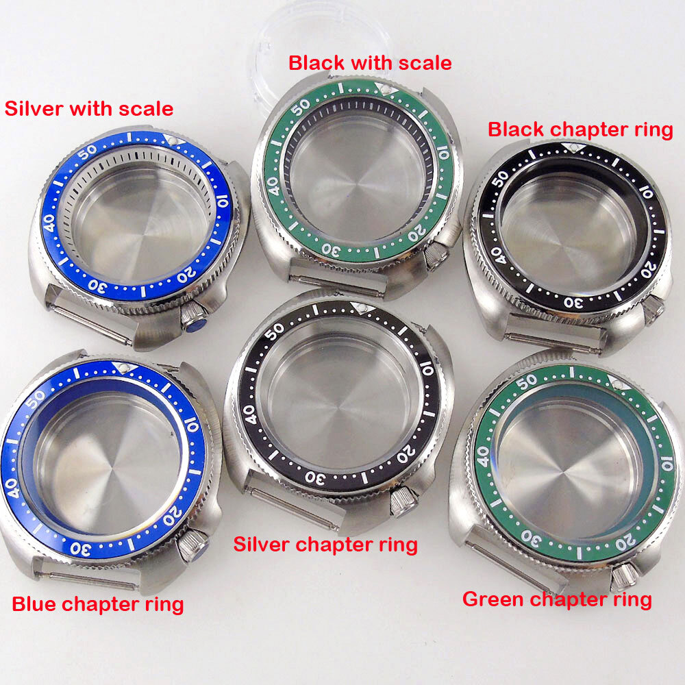 44mm Sapphire Glass Automatic Turtle Watch Case Fit NH35 NH36 4.1 o’clock crown