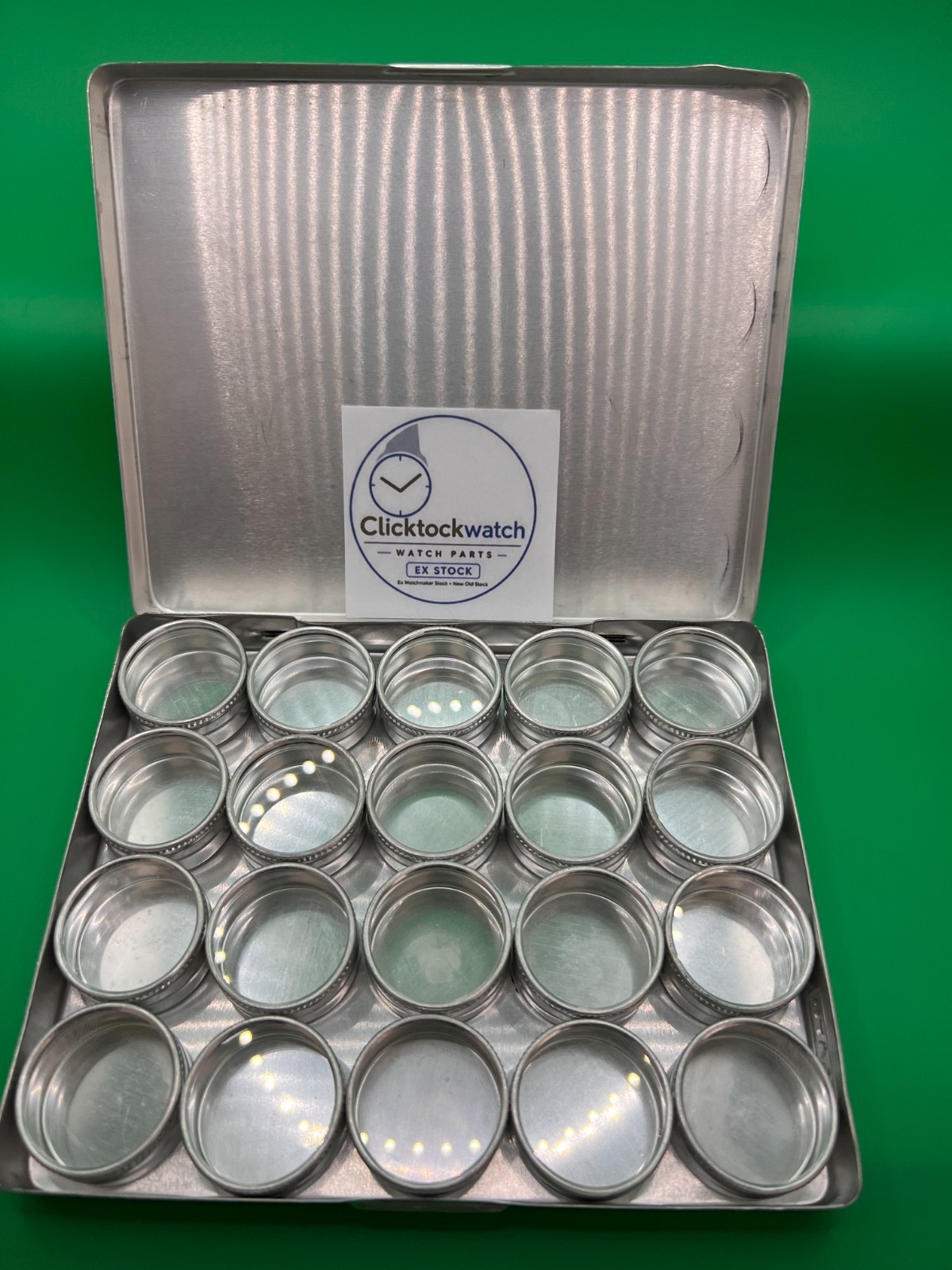Watchmaker Aluminium Parts Storage Box 20 Clear Top Tins Watch Repair NOS