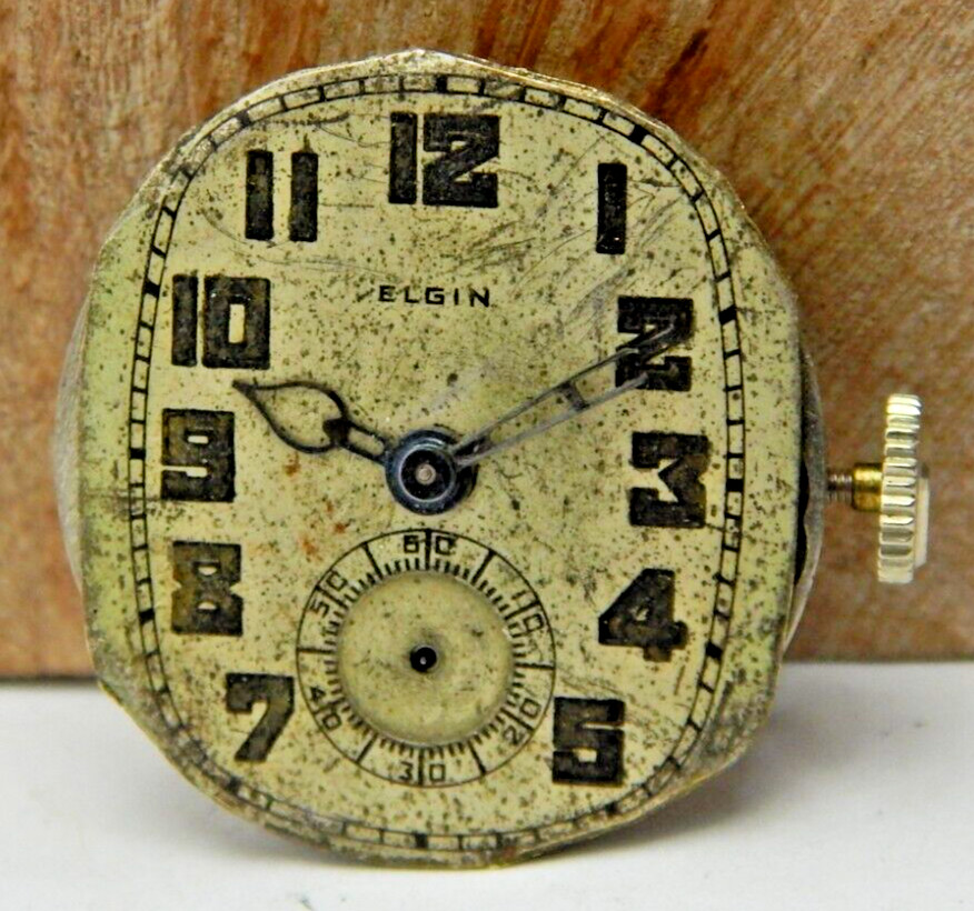 Vintage 1929 Elgin 428 15 jewel 6/0s men’s wrist watch movement w/ dial & crown